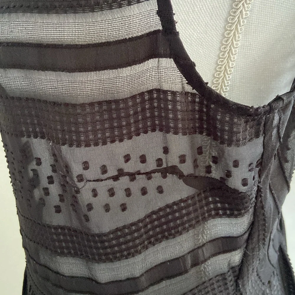 J Crew black sheer midi dress sleeveless Swiss dot ruffle tier party medium